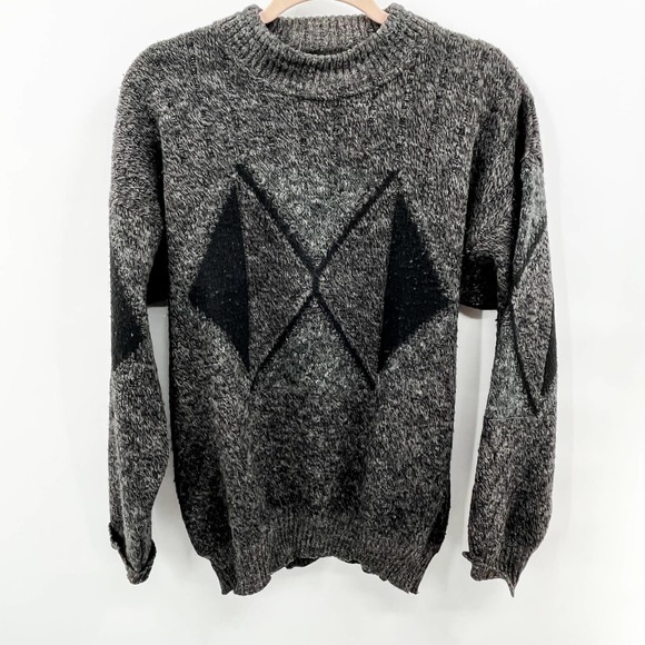 Vintage Cambio Italia Gray‎ and Black Argyle Wool Blend Sweater Size Medium - Picture 1 of 10